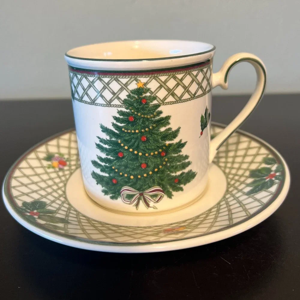 Mikasa Christmas Story Cup and Saucer Set Vintage Heritage Tea Flat Cup CAB08